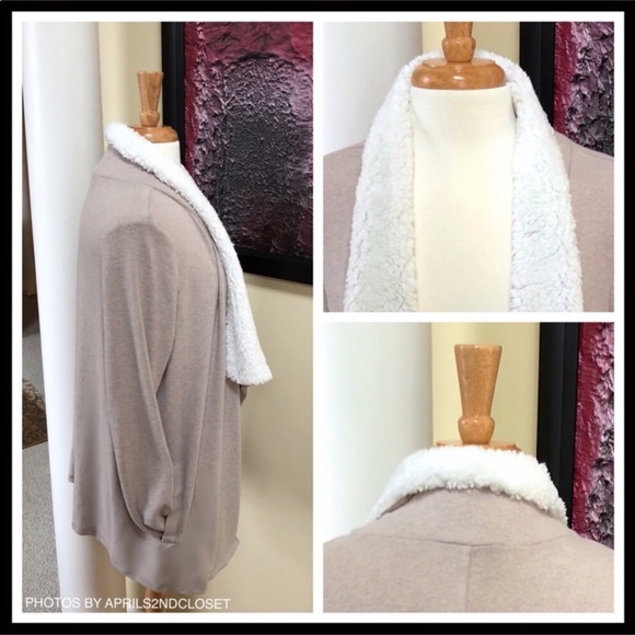 HI-LO DRAPED CARDIGAN COAT FAUX SHEARLING A2C - Picture 6 of 8